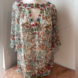 Nanette Lepore Beaded Neckline w/ Keyhole design & Silk & Metallic Fabric Size 2